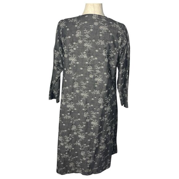 Eskandar Jacket Women's Large Gray Cotton Linen Embroidered Floral Coat Duster - Picture 2 of 11
